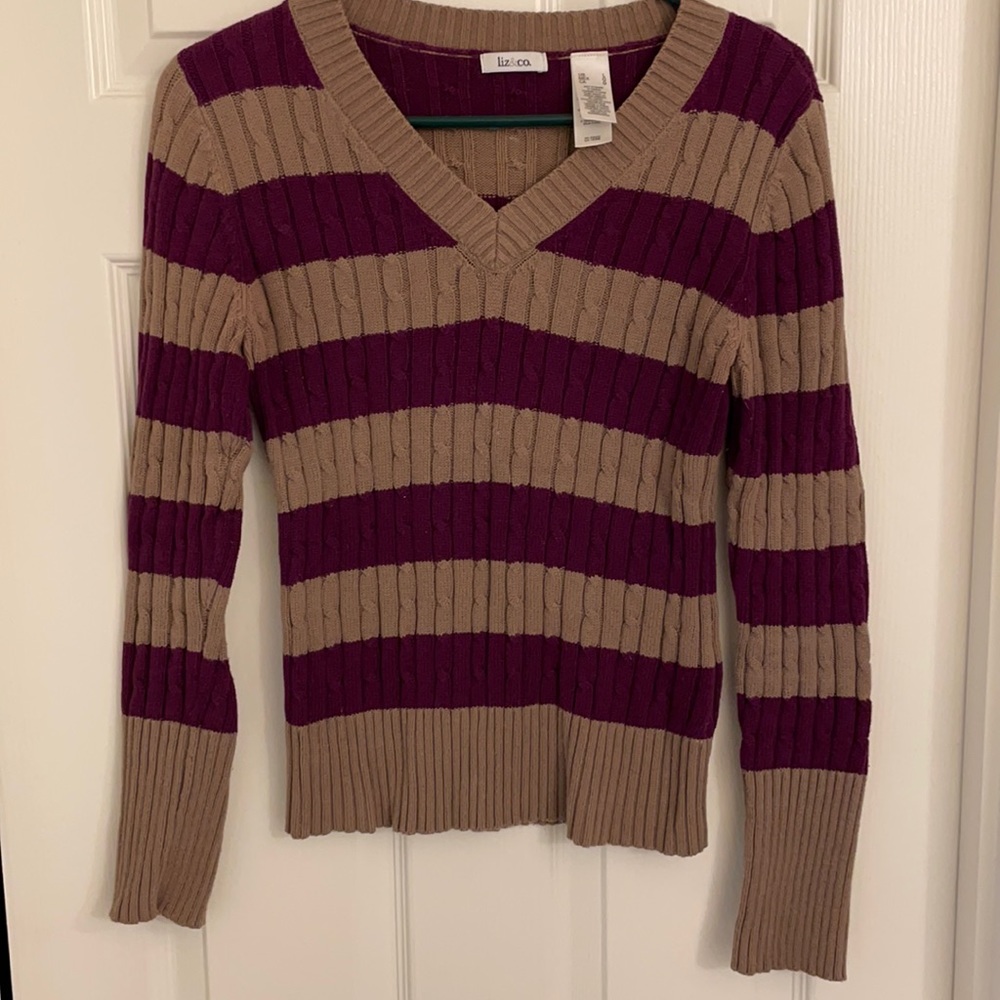 Tan and Burgundy striped sweater